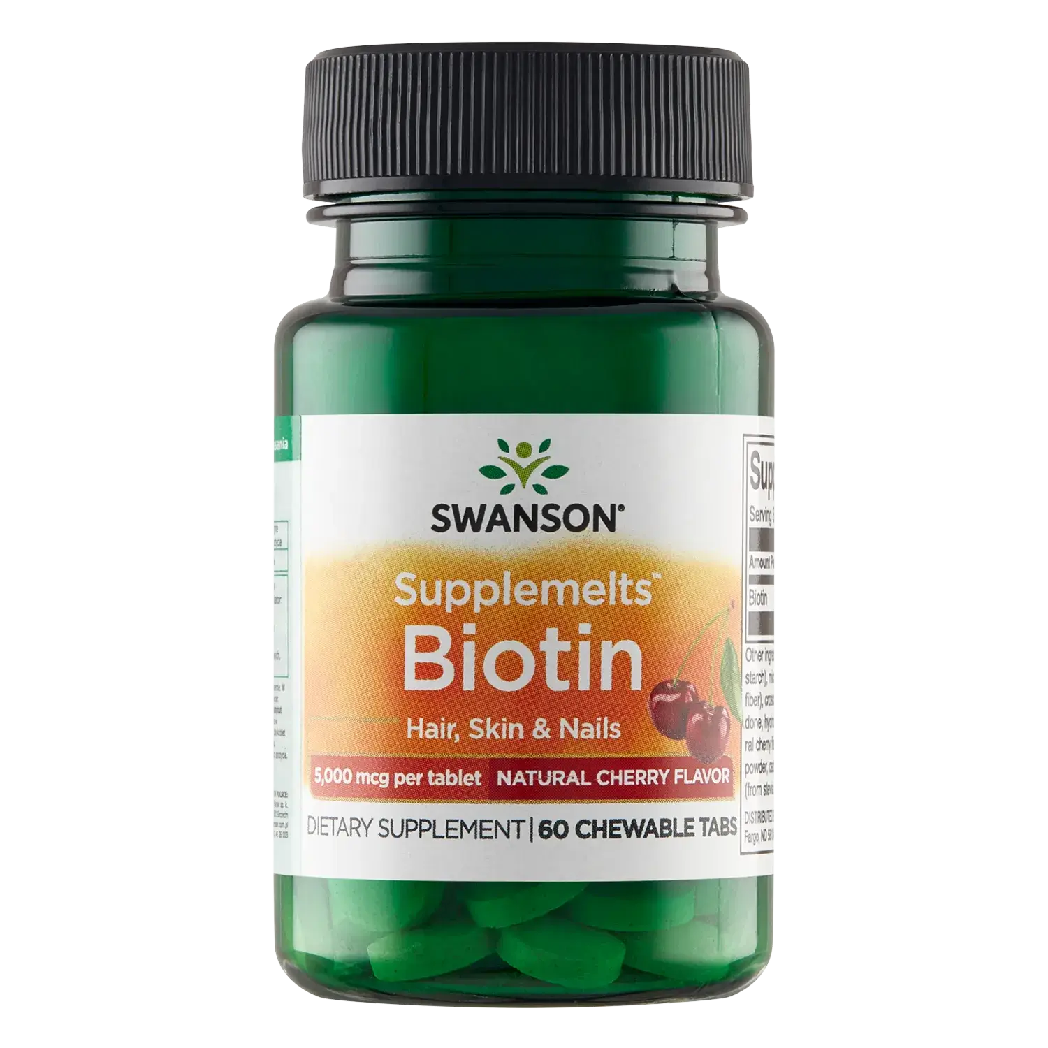 Swanson Biotin Supplemelts, biotyna 5000 µg, smak wiśniowy